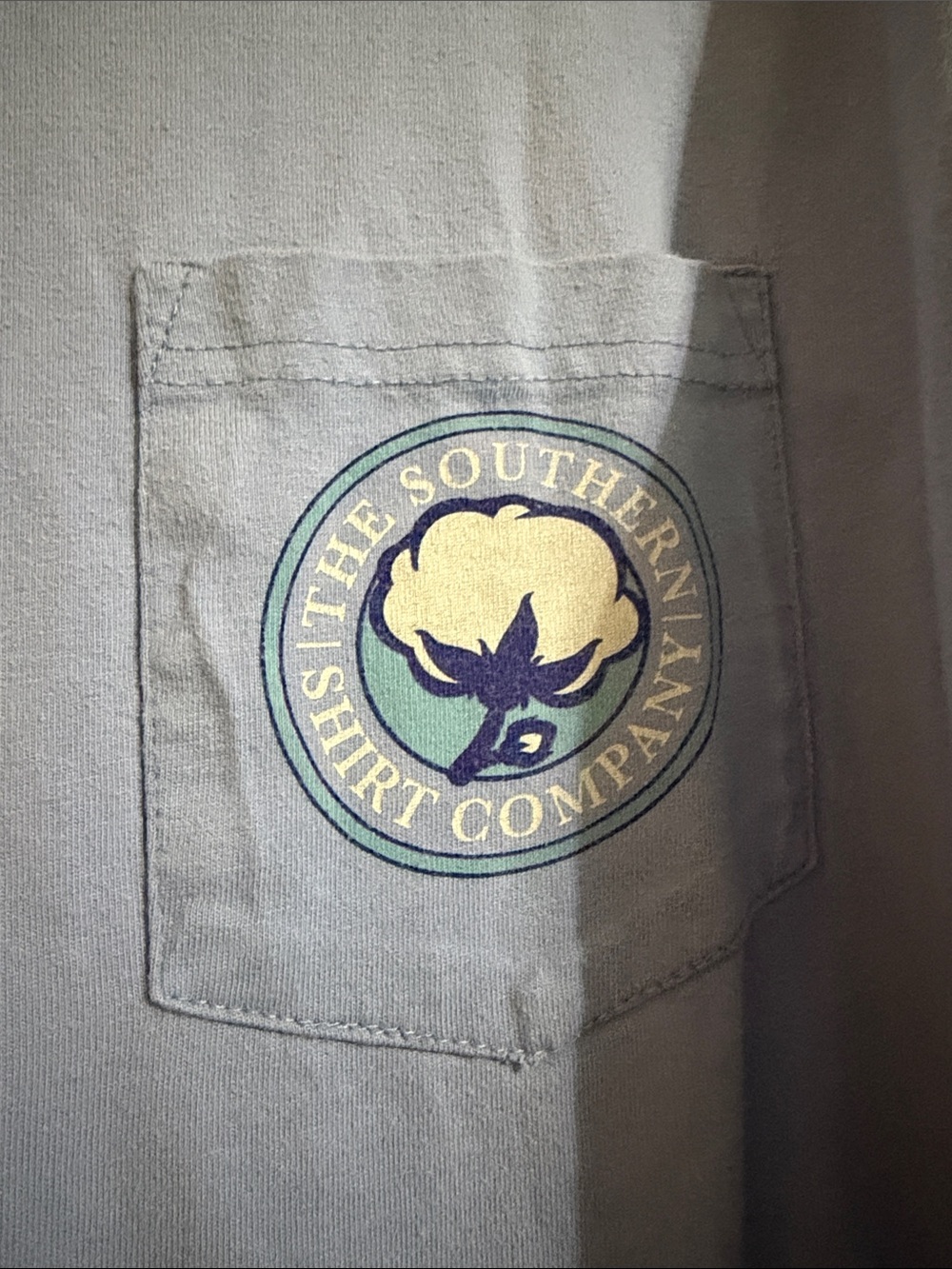 The Southern Shirt Company Pocket Tee - Light Blue with Cream & Navy Logo